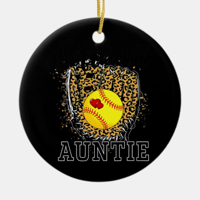 Softball Auntie Leopard Game Day Aunt Mother Keramik Ornament (Vorne)