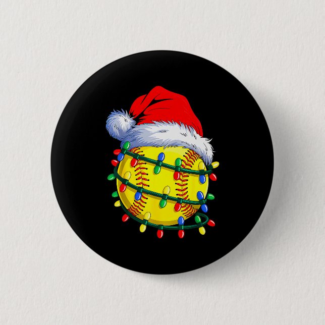 Softball Ball Santa Hat Christmas Softball Xmas Li Button (Vorderseite)