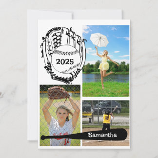 Softball/Baseball 3 Foto Weißer Abschluss Einladung