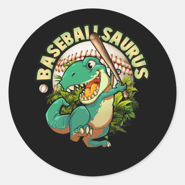 Softball Baseball Dinosaurus Sport Batter Runder Aufkleber (Vorderseite)