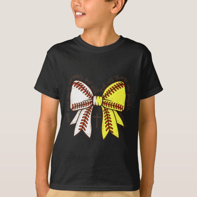 Softball Baseball Mom Bow Christian With Man This  T-Shirt (Vorderseite)