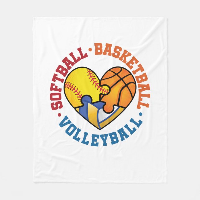 Softball Basketball Volleyball Drei Sportarten Fleecedecke (Vorderseite)