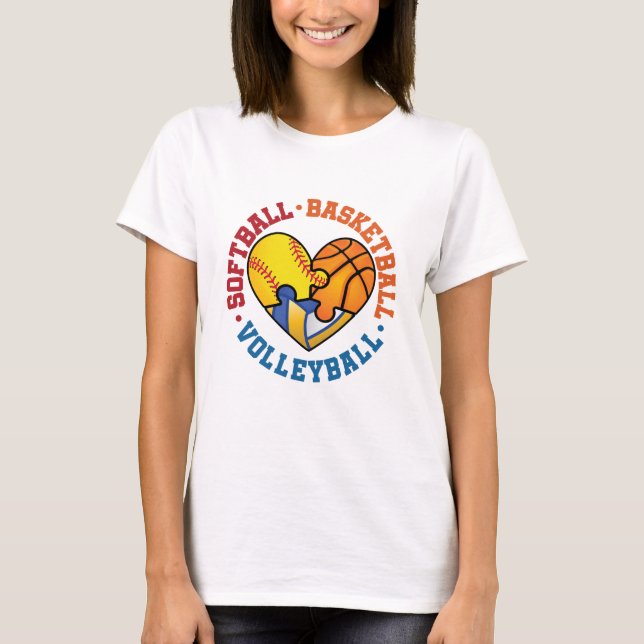 Softball Basketball Volleyball Drei Sportarten T-Shirt (Vorderseite)