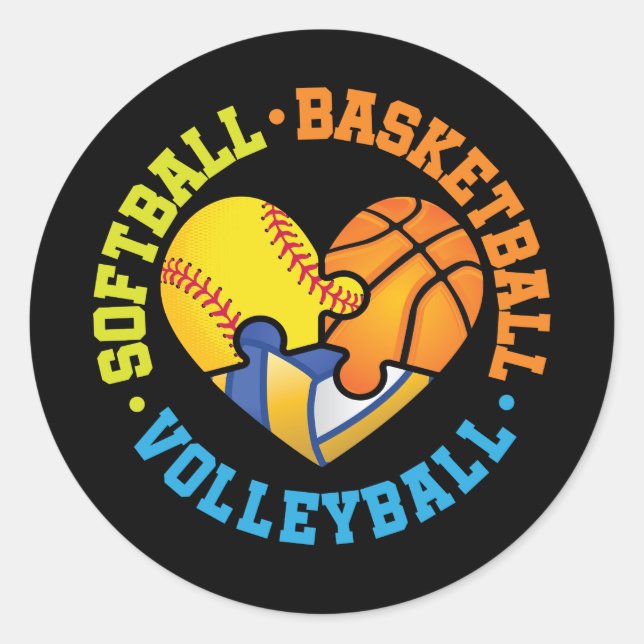 Softball Basketball Volleyball Herz Runder Aufkleber (Vorderseite)