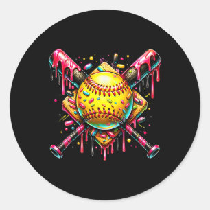Softball Bat Ice Cream Driving with Sprinkles Runder Aufkleber