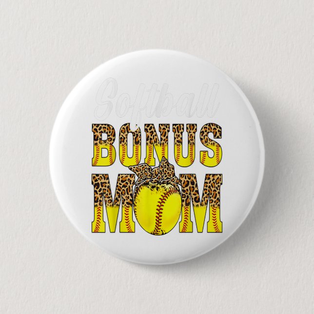 Softball Bonus Mama Game Day Frauen Leoparden Mütt Button (Vorderseite)