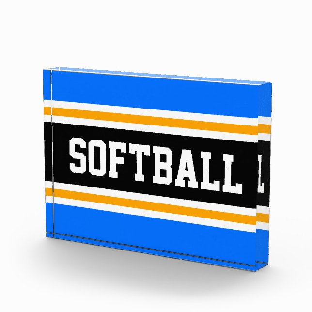 SOFTBALL Bright Blue Schwarz-weiß Gelbe Streifen Fotoblock (Rechts)