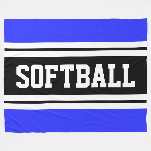 SOFTBALL Bright Blue Schwarz-weiß Racing Stripes Fleecedecke (Vorderseite (Horizontal))