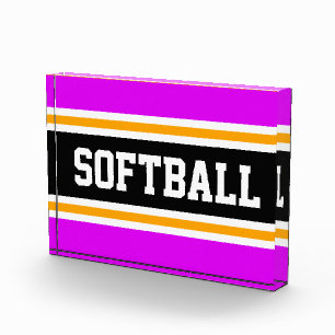 SOFTBALL Bright Pink Schwarz-weiß Gelbe Streifen Fotoblock