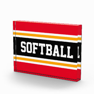 SOFTBALL Bright Red Schwarz-weiß Yellow Strips Fotoblock