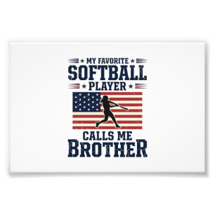 Softball-Bruder-patriotisches Vintage-Gravur-Shirt Fotodruck