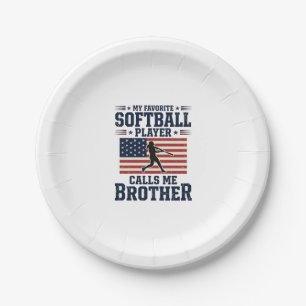 Softball-Bruder-patriotisches Vintage-Gravur-Shirt Pappteller