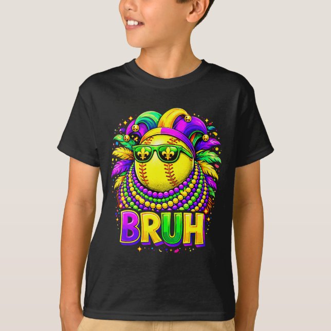 Softball Bruh Mardi Gras Jester Hat And Sungles  T-Shirt (Vorderseite)