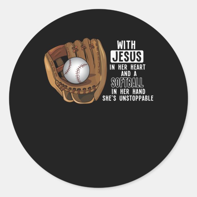 Softball Catcher Girl Jesus Religious Baseball Runder Aufkleber (Vorderseite)