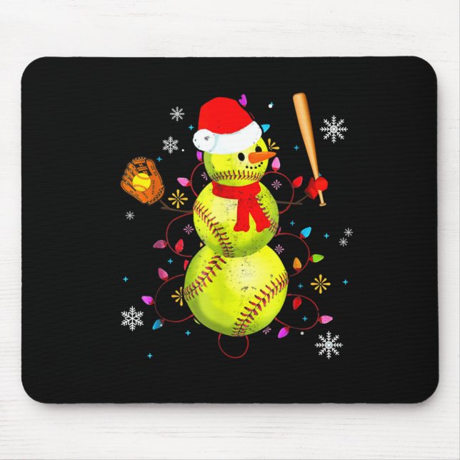 Softball Christmas Funny Softball Snowman Xmas  Mousepad (Vorne)