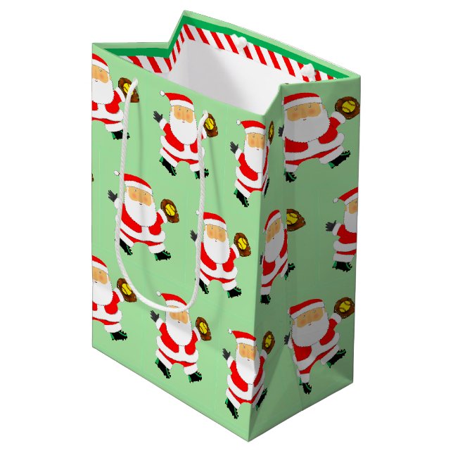 Softball Christmas Holiday Medium Gift Bag Mittlere Geschenktüte (Vorderseite Schrägansicht)