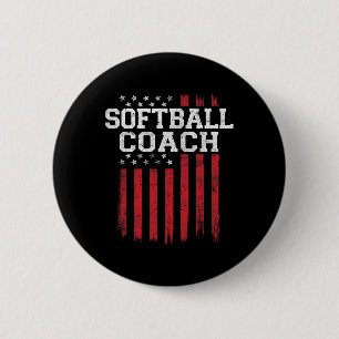 Softball Coach Proud American Flag Usa Patriot Pat Button