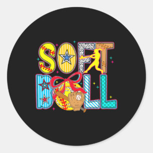 Softball Coquette Bow Game Day Baseball Fan Cheer Runder Aufkleber