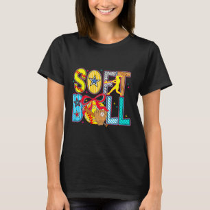 Softball Coquette Bow Game Day Baseball Fan Cheer T-Shirt