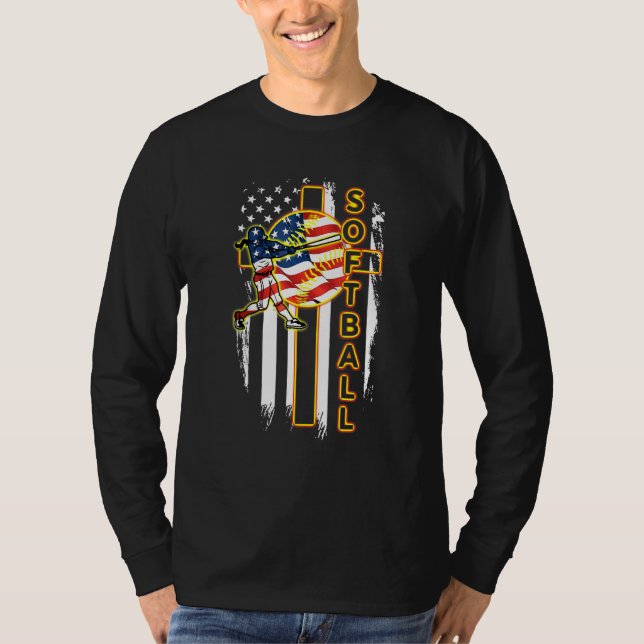 Softball Cross Jesu Gott Flag Bekleidung T-Shirt (Vorderseite)