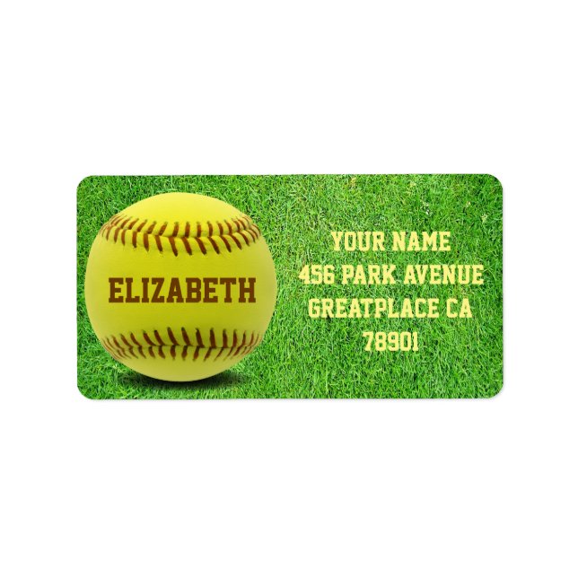 Softball Custom Ball Address Label Adressaufkleber (Vorne)