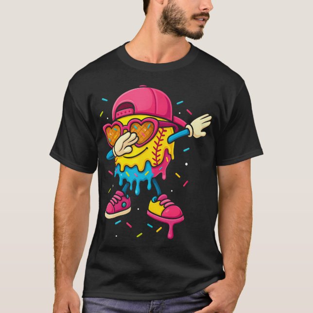 Softball-Drip-Eiscreme-Mädchen Dabbing mit Süßem T-Shirt (Vorderseite)