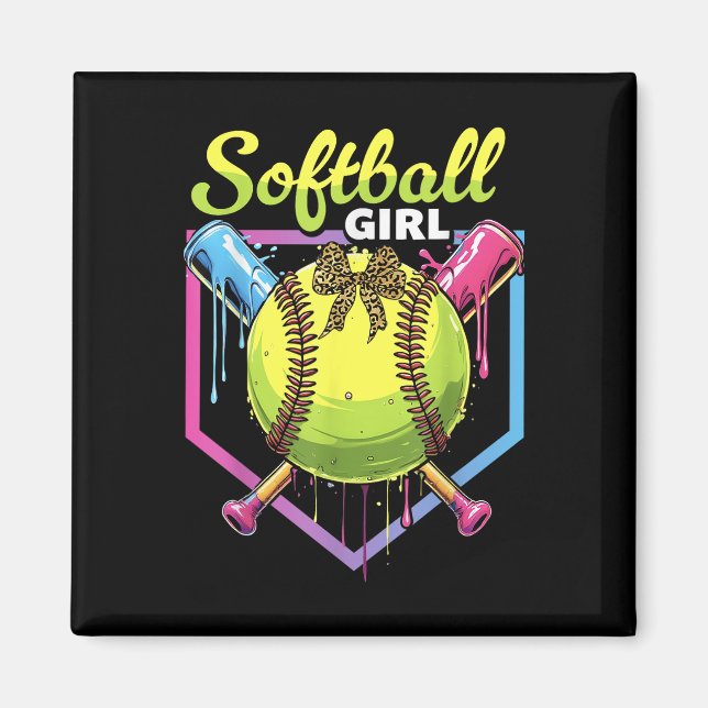 Softball Drip Mädchen Eiscreme Drip Jugend Softbal Magnet (Vorne)