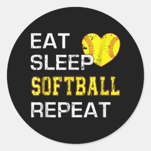 Softball Eat Sleep Softball Wiederholung Runder Aufkleber