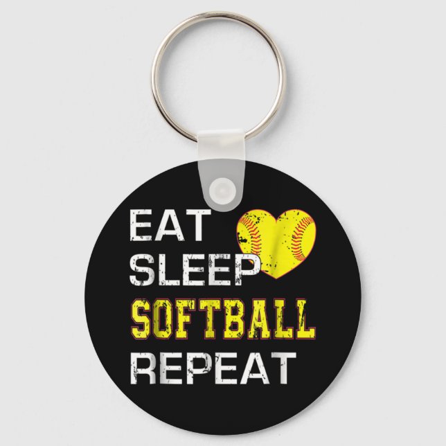 Softball Eat Sleep Softball Wiederholung Schlüsselanhänger (Vorderseite)