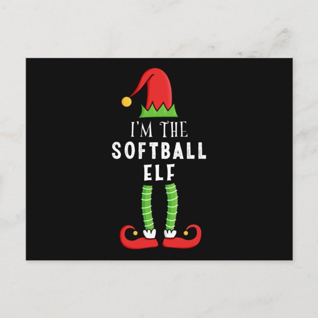 Softball Elf Weihnachtsmatte Familiengeschenk Postkarte (Vorderseite)