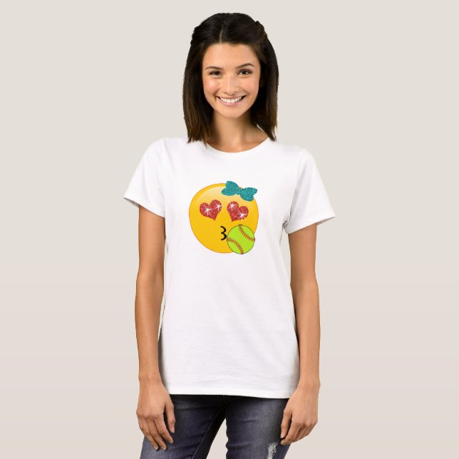 Softball Emoji Herz-Augen Kissy stellen für T-Shirt (Vorne ganz)