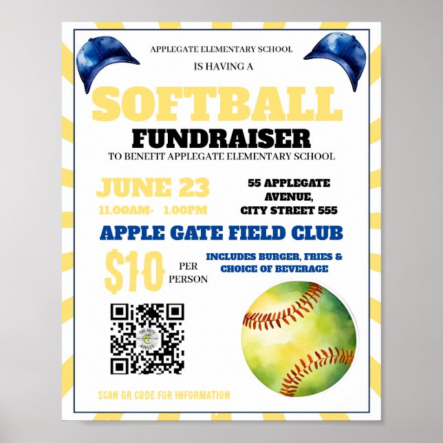 Softball Event Fundraiser Schule Coach Poster (Vorne)