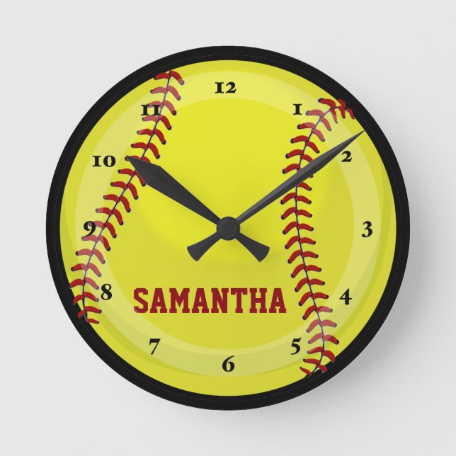 Softball Fan Runde Wanduhr (Vorderseite)