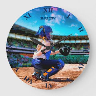 Softball-Fänger und Stadions-Malerei Große Wanduhr