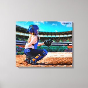 Softball-Fänger und Stadions-Malerei Leinwanddruck