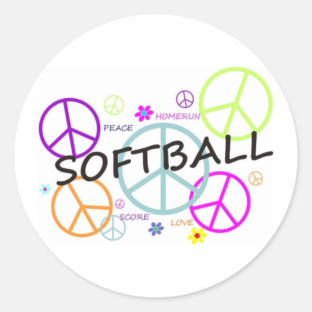 Softball-farbige Friedenszeichen Runder Aufkleber (Vorderseite)