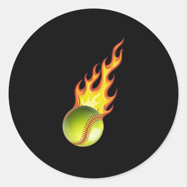 Softball Fire Ball Baseball Catcher Pitcher Gesche Runder Aufkleber (Vorderseite)
