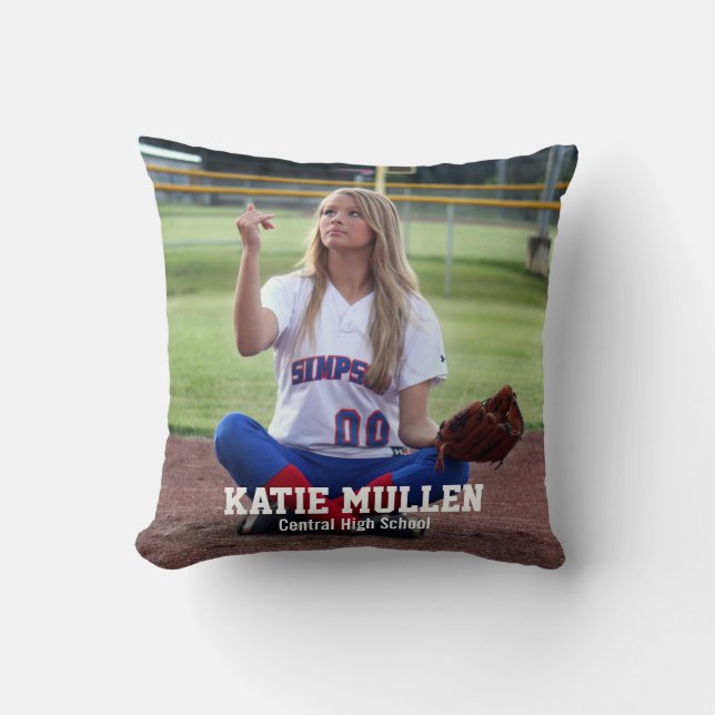 Softball-Foto-personalisierter Spieler-Name u. Kissen (Vorderseite)