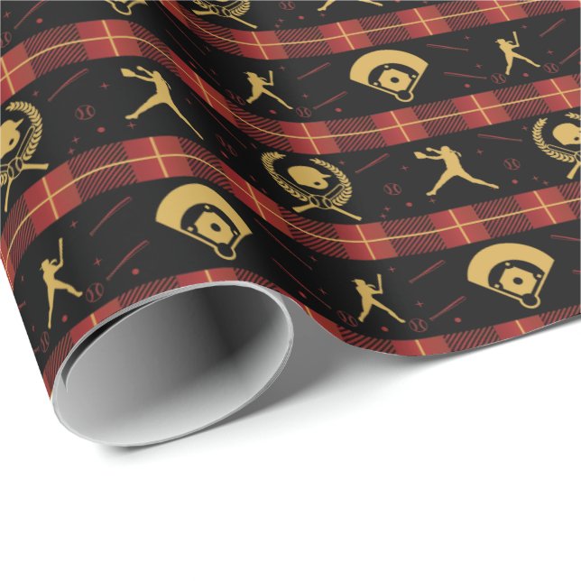 Softball für Frauen - Weihnachts-Roter Karo Geschenkpapier (Rolleneckpunkt)
