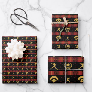 Softball für Frauen - Weihnachts-Roter Karo Geschenkpapier Set