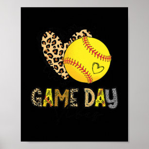 Softball Game Day Vibes Leopard Software Mama Game Poster