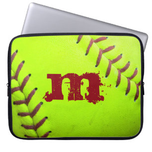 Softball gelbes schnelles Pitc Monogramm 15" Laptopschutzhülle