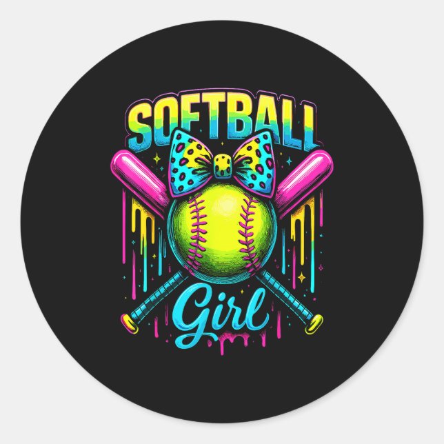 Softball Girl Drip Funny Softball Player  Runder Aufkleber (Vorderseite)