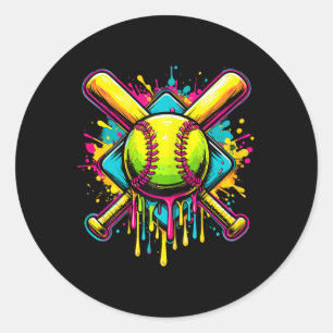 Softball Girl Ice Cream Softball Tropfen Runder Aufkleber