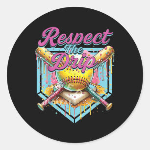 Softball Girl Ice Cream Softball Tropfen Youth Res Runder Aufkleber