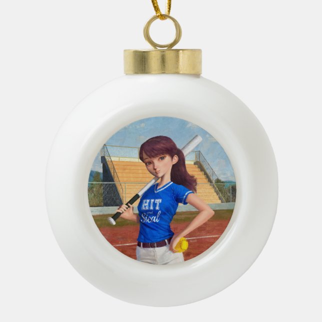 Softball Girl Keramik Kugel-Ornament (Vorderseite)