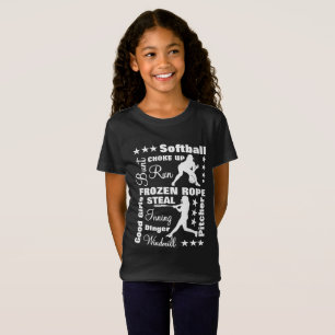 Softball Girls Sportterminoligy Worte Typografie T-Shirt