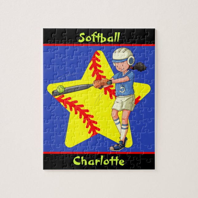 Softball Girls Star Batter Swing Personalisiert (Vertikal)