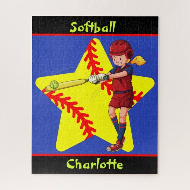 Softball Girls Star Batter Swing Personalisiert (Vertikal)