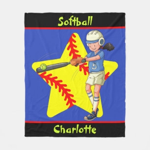 Softball Girls Star Batter Swing Personalisiert Fleecedecke